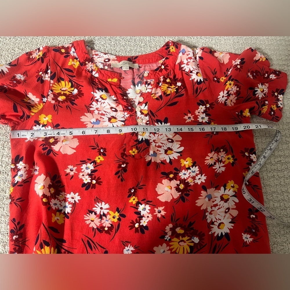 LOFT Vibrant Red Floral Midi Dress - Picture 4 of 7
